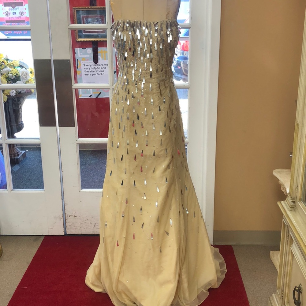 JOVANI NUDE SILVER BEADED DRESS